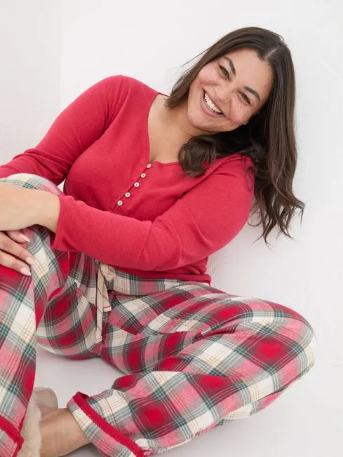 Women Fatface Pajamas and Nightwear Lila Red Henley Pyjama Top