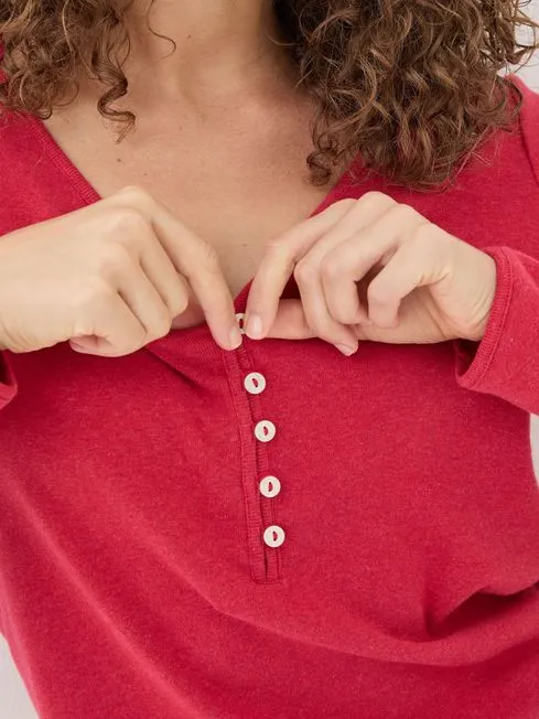 Women Fatface Pajamas and Nightwear Lila Red Henley Pyjama Top