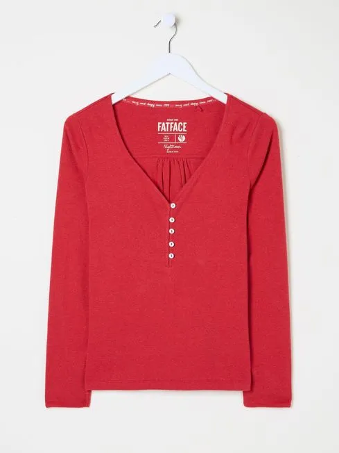 Women Fatface Pajamas and Nightwear Lila Red Henley Pyjama Top