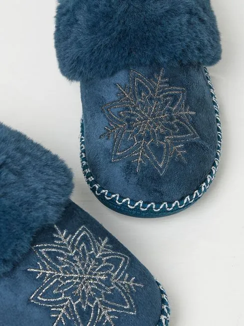 Women Fatface Pajamas and Nightwear Maia Dark Teal Blue Snowflake Mules Women Fatface Pajamas and Nightwear Maia Dark Teal Blue Snowflake Mules