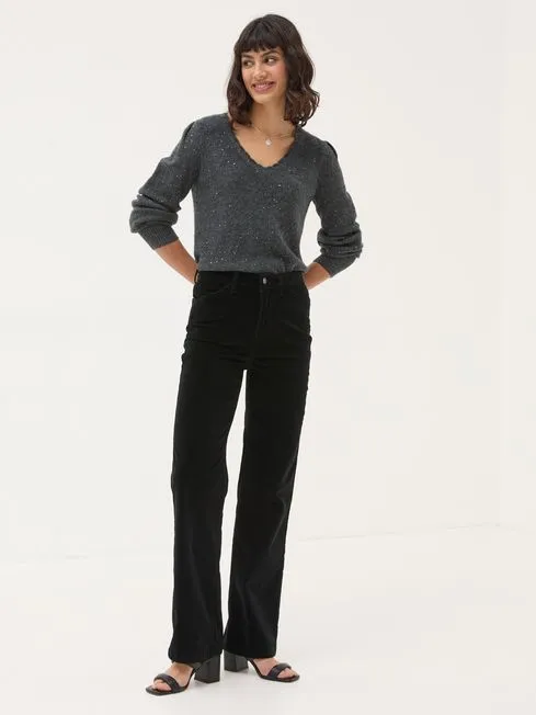 Women Fatface Pants and Leggings Black Elise Velvet Trousers