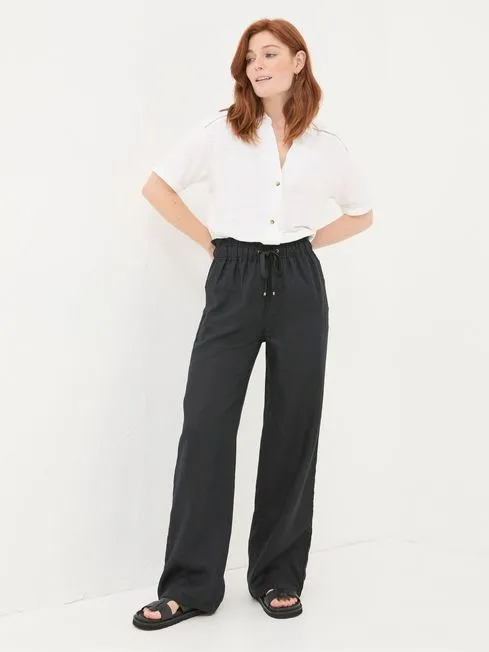 Women Fatface Pants and Leggings Iva Black Wide Leg Linen Trousers