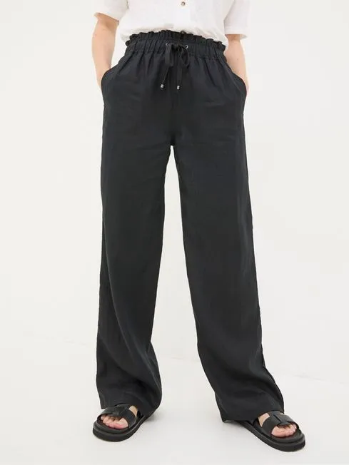 Women Fatface Pants and Leggings Iva Black Wide Leg Linen Trousers