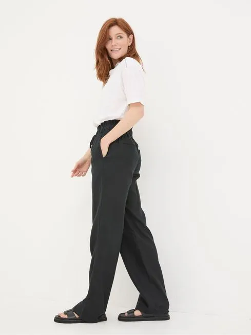 Women Fatface Pants and Leggings Iva Black Wide Leg Linen Trousers
