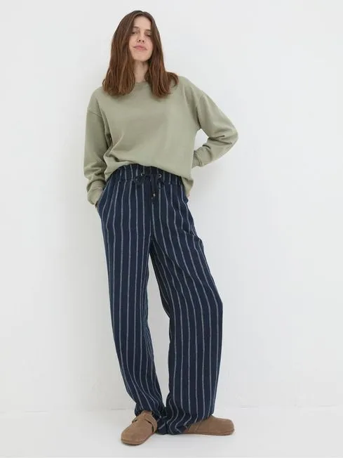 Women Fatface Pants and Leggings Iva Blue Stripe Linen Blend Trousers