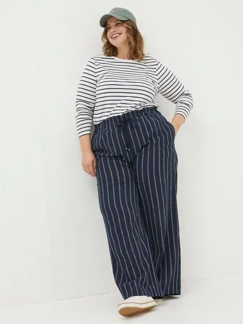 Women Fatface Pants and Leggings Iva Blue Stripe Linen Blend Trousers Women Fatface Pants and Leggings Iva Blue Stripe Linen Blend Trousers
