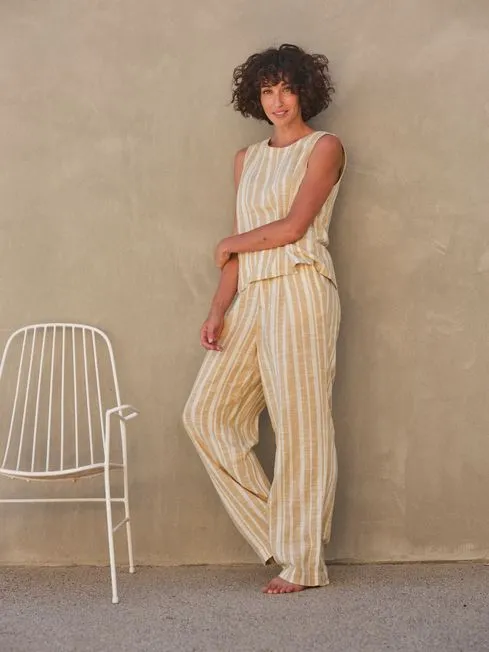Women Fatface Pants and Leggings Pendeen Natural Linen Blend Stripe Trousers