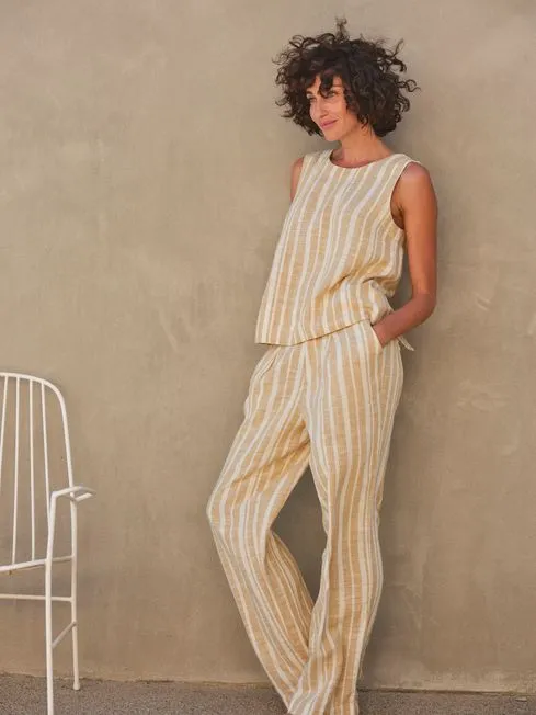 Women Fatface Pants and Leggings Pendeen Natural Linen Blend Stripe Trousers