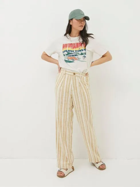 Women Fatface Pants and Leggings Pendeen Natural Linen Blend Stripe Trousers