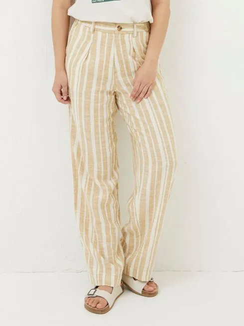 Women Fatface Pants and Leggings Pendeen Natural Linen Blend Stripe Trousers