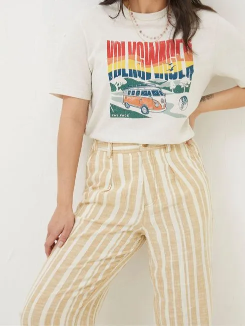 Women Fatface Pants and Leggings Pendeen Natural Linen Blend Stripe Trousers