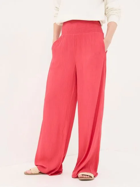 Women Fatface Pants and Leggings Red Shirred Wide Leg Palazzo Trousers