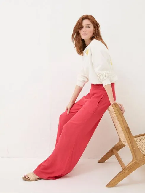 Women Fatface Pants and Leggings Red Shirred Wide Leg Palazzo Trousers