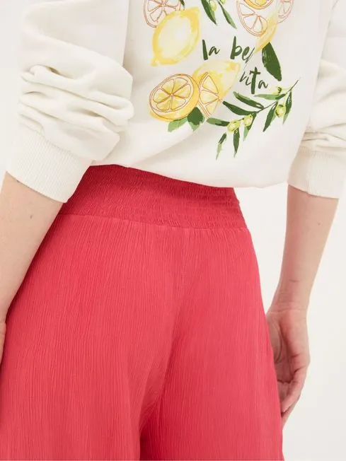 Women Fatface Pants and Leggings Red Shirred Wide Leg Palazzo Trousers