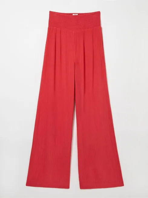 Women Fatface Pants and Leggings Red Shirred Wide Leg Palazzo Trousers
