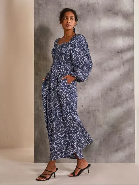 Women Fatface Printed Dresses Lola Blue Mark Maker Midi Dress