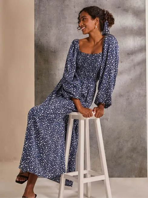Women Fatface Printed Dresses Lola Blue Mark Maker Midi Dress