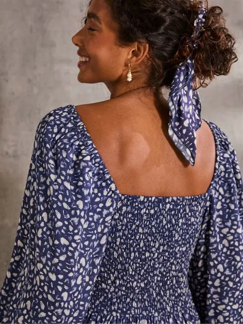 Women Fatface Printed Dresses Lola Blue Mark Maker Midi Dress
