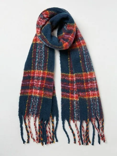 Women Fatface Scarves Winnie Navy Check Scarf