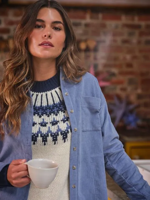 Women Fatface Shirts and Blouses Dusky Blue Carolin Cord 100 Cotton Shirt