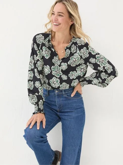 Women Fatface Shirts and Blouses Florence Black Spaced Floral Top