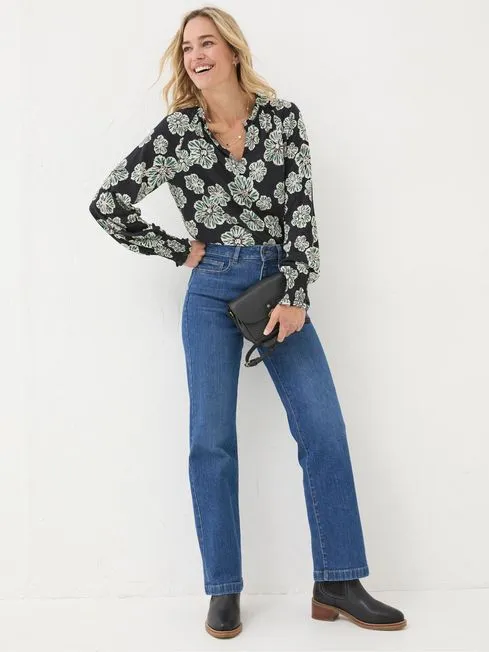Women Fatface Shirts and Blouses Florence Black Spaced Floral Top