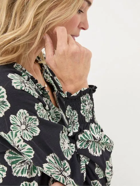 Women Fatface Shirts and Blouses Florence Black Spaced Floral Top