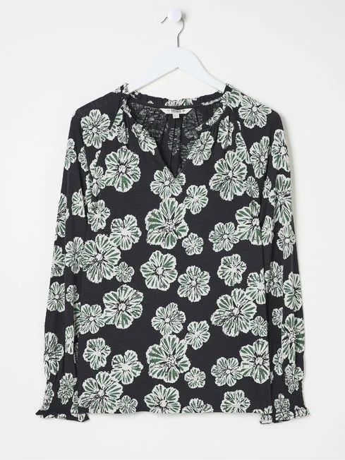 Women Fatface Shirts and Blouses Florence Black Spaced Floral Top