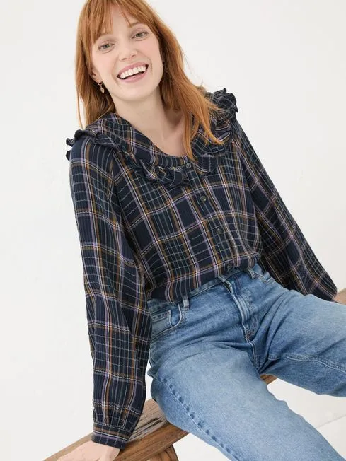 Women Fatface Shirts and Blouses Navy 100 Cotton Nina Ruffle Blouse Women Fatface Shirts and Blouses Navy 100 Cotton Nina Ruffle Blouse