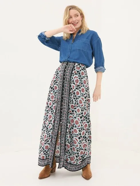 Women Fatface Skirts Arabella Black Wild Floral Midi Skirt