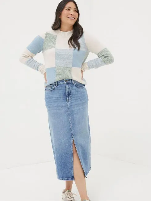 Women Fatface Skirts Carla Blue Denim Midi Skirt