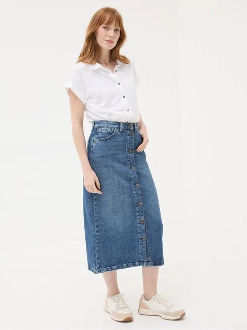 Women Fatface Skirts Darna Blue Denim Midi Skirt
