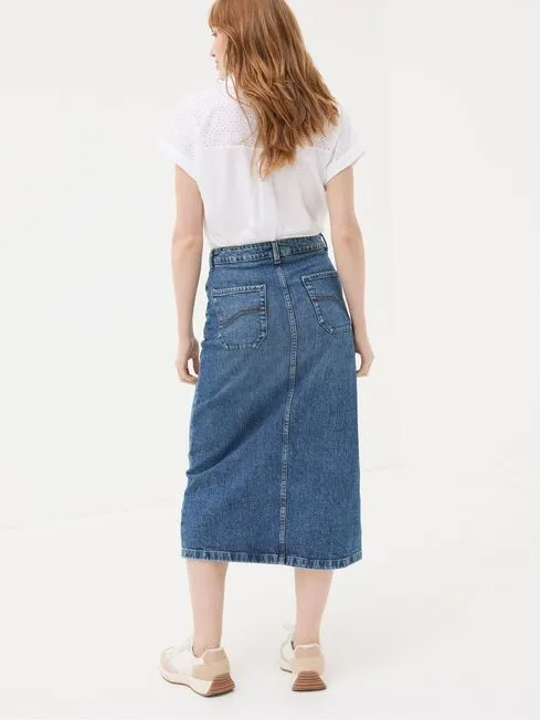 Women Fatface Skirts Darna Blue Denim Midi Skirt