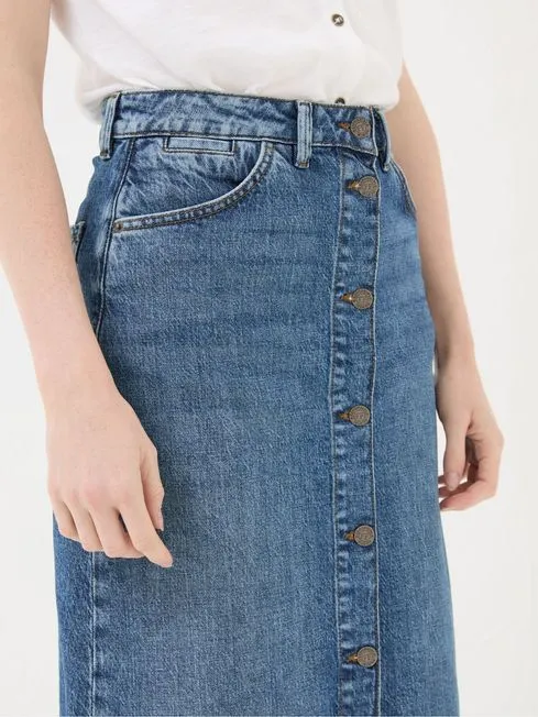 Women Fatface Skirts Darna Blue Denim Midi Skirt