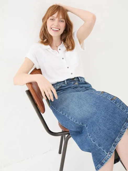Women Fatface Skirts Darna Blue Denim Midi Skirt