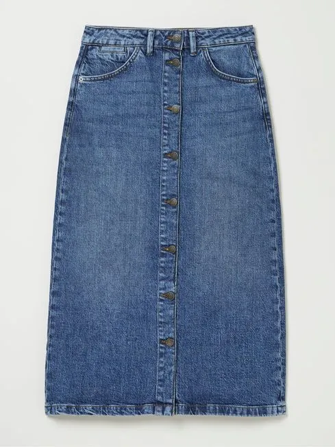 Women Fatface Skirts Darna Blue Denim Midi Skirt
