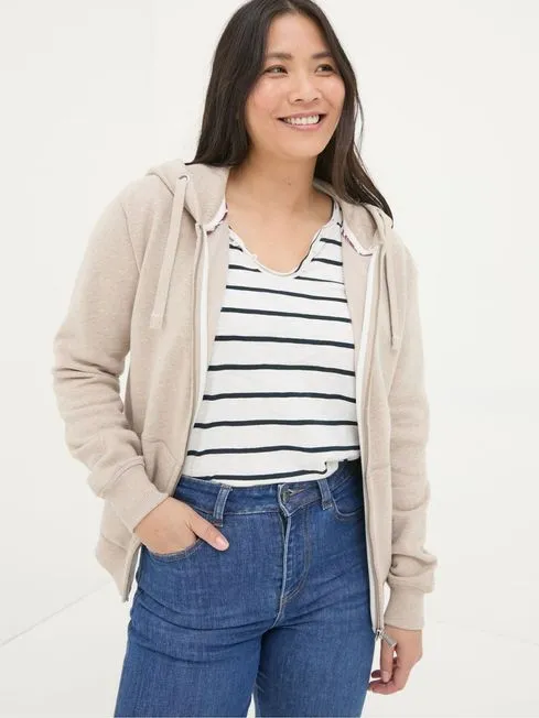 Women Fatface Sweatshirts and Hoodies Amy Oatmeal Zip Through Hoodie