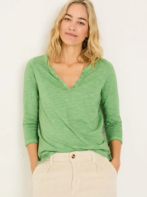 Women Fatface Tops and TShirts Aster Light Green 100 Organic Cotton 34 Sleeve TShirt