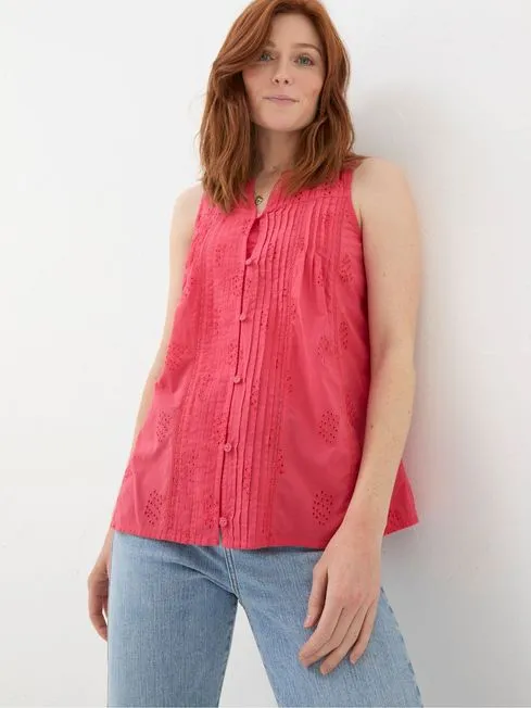 Women Fatface Tops and TShirts Cassie Red Embroidered Cami Vest