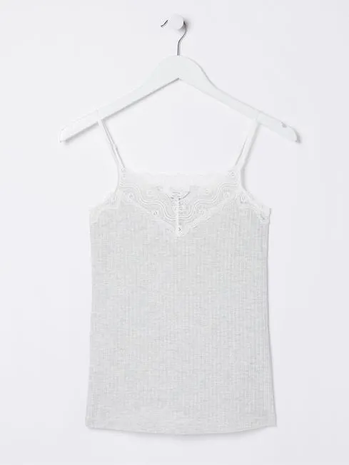Women Fatface Tops and TShirts Grey VNeck Lace Vest Women Fatface Tops and TShirts Grey VNeck Lace Vest