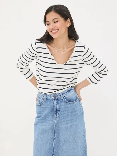 Women Fatface Tops and TShirts Porter White Stripe TShirt