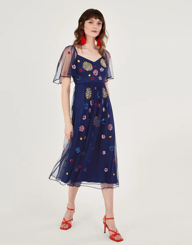 Women Fernada Embellished Dress Blue Monsoon Occasionwear