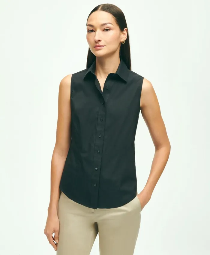 Women Fitted NonIron Stretch Supima Cotton Sleeveless Dress Shirt Black Brooks Brothers Blouses and Shirts Women Fitted NonIron Stretch Supima Cotton Sleeveless Dress Shirt Black Brooks Brothers Blouses and Shirts