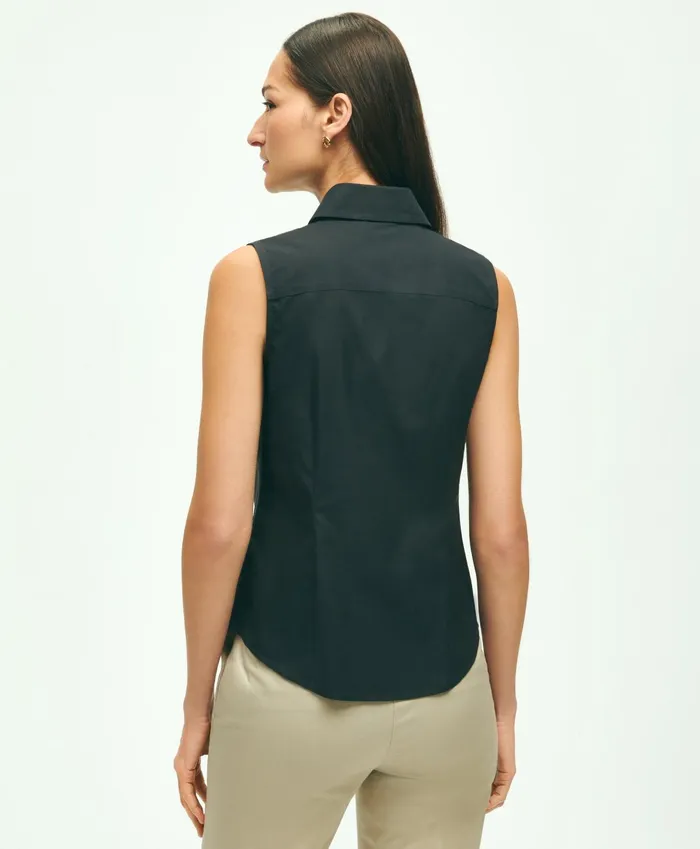 Women Fitted NonIron Stretch Supima Cotton Sleeveless Dress Shirt Black Brooks Brothers Blouses and Shirts