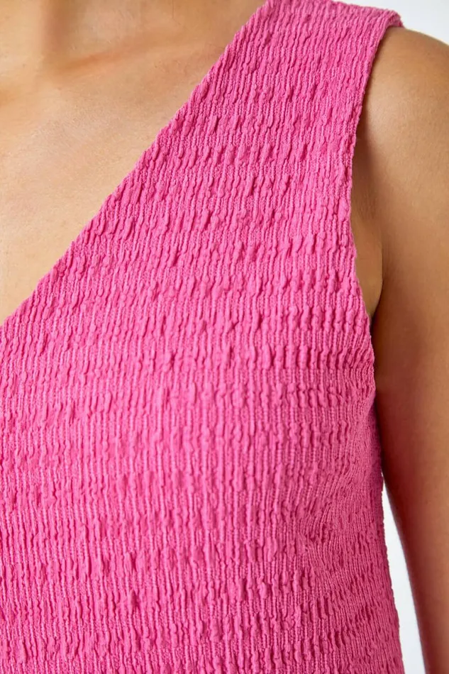 Women Fuchsia Sleeveless Textured Midi Stretch Dress Roman Dresses