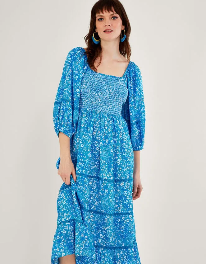 Women Gabby Shirred Dress In Sustainable Viscose Blue Monsoon Dresses