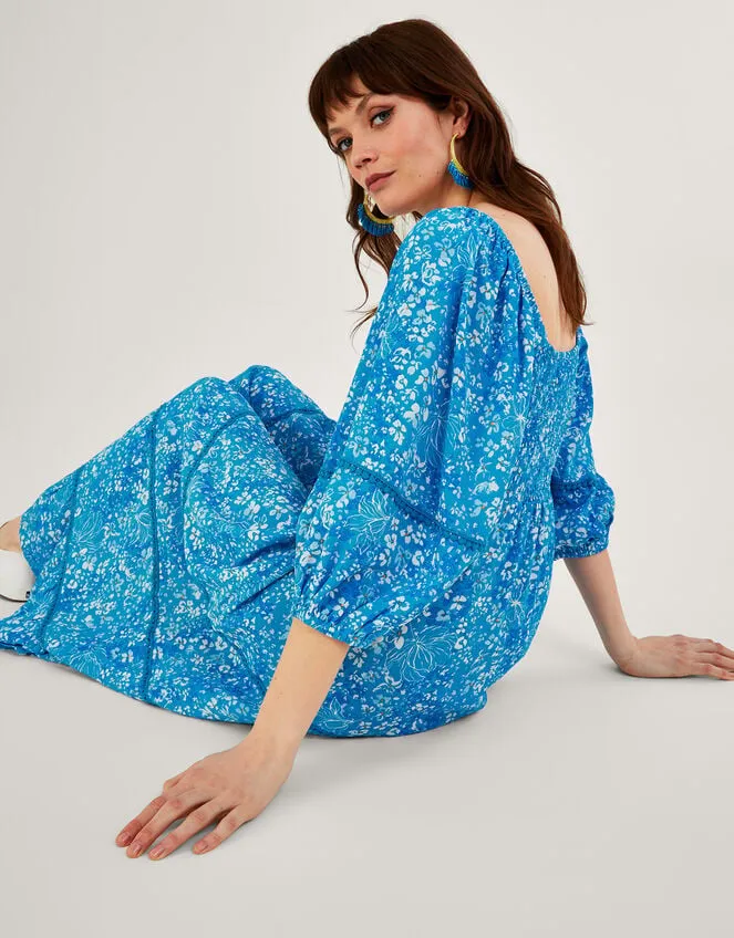 Women Gabby Shirred Dress In Sustainable Viscose Blue Monsoon Dresses