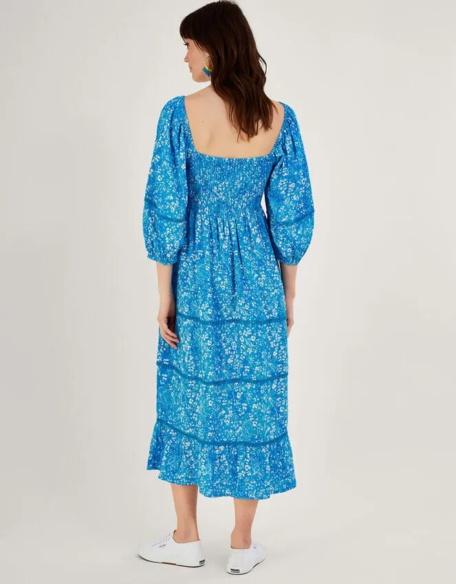 Women Gabby Shirred Dress In Sustainable Viscose Blue Monsoon Dresses