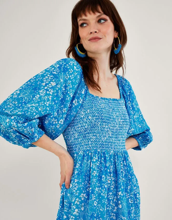 Women Gabby Shirred Dress In Sustainable Viscose Blue Monsoon Dresses