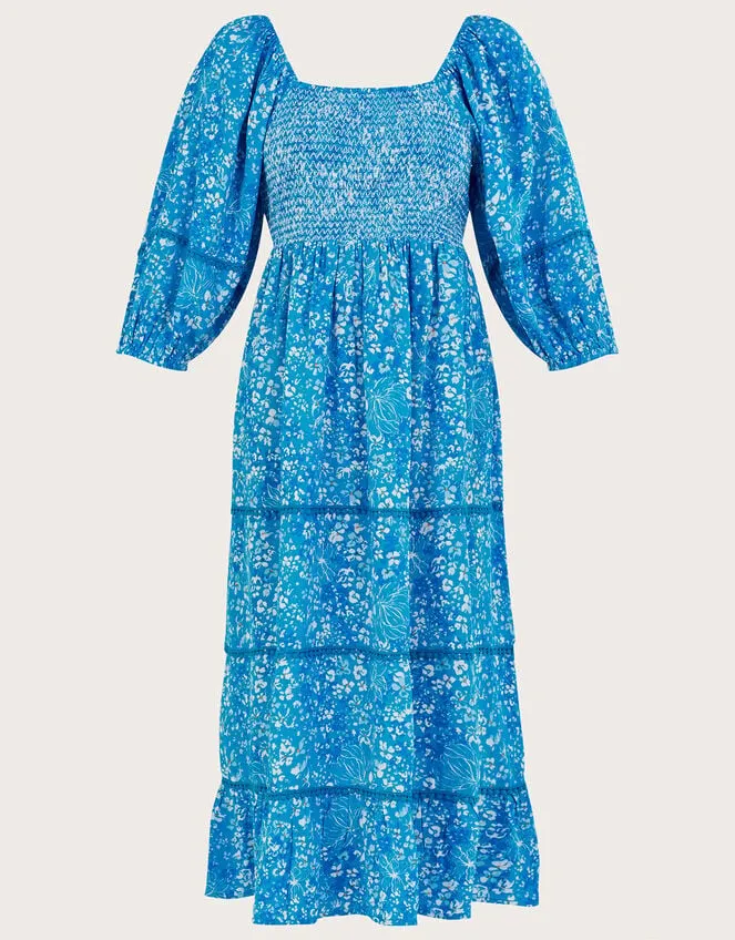Women Gabby Shirred Dress In Sustainable Viscose Blue Monsoon Dresses